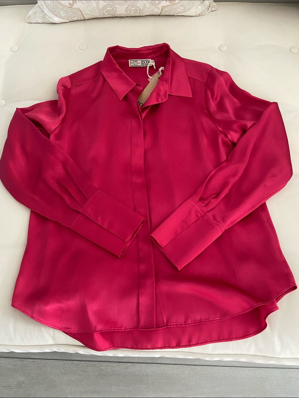 Fuschia Silk Button-Down Blouse by Go Silk